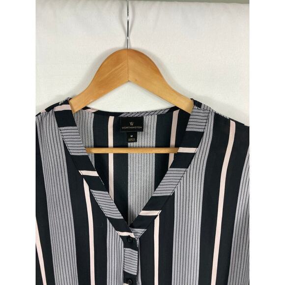 Worthington Stripe Button Up Half Sleeve Blouse Size Medium - Picture 3 of 4